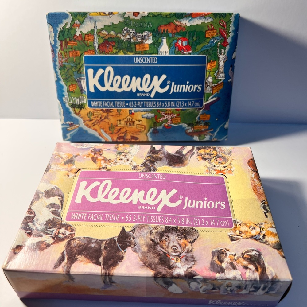 Vintage Kleenex Juniors Tissues Unscented United States Cartoon Map & Dogs PROP